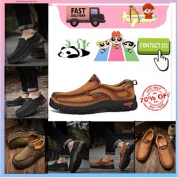 Casual Hiking Luxury shoes for men genuine leather oversized loafers Fashion French style Anti wear-resistant Business Shoes size 38-48