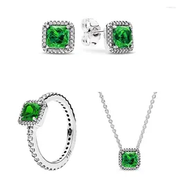 Cluster Rings Original 925 Sterling Silver Classic Timeless Elegance Necklace Earring Ring With Green Crystal For Women Fashion Jewelry