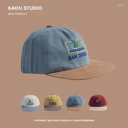 Ball Caps Korean Retro Contrasting Colour Baseball Cap 2024 Fashion Embroidery Sweet Versatile Hip-hop Flat-brimmed Hats For Women