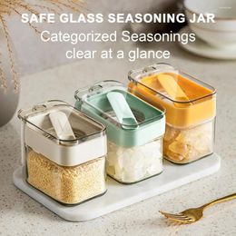 Storage Bottles Seasoning Box With Spoon Handle Dustproof Lid Clear Multifunctional Countertop Spice Condiment Salt Sugar Glass Jar Cont