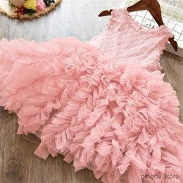 Girl's Dresses Little Girls Summer Dress Lace Cake Tutu Layered Princess Dress 2024 New Flower Elegant Birthday Party Pageant Vestido 3-8 Years