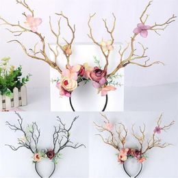 Gothic Antlers Deer Horns Branch Flower Twig Hair Band Headband Cosplay Fancy Head Dress Christmas Costume Hairband Po Props1283y