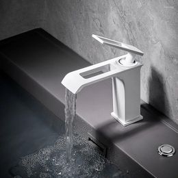 Bathroom Sink Faucets All Copper Basin Faucet Waterfall Style Water Outlet Cold And Dual Control Cabinet White