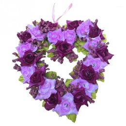 22cm Heart-shape Artificial Wreath Wedding Party Hanging Artificial Flower Wreath Bar Home Decor Heart Shape Garden Ornament1255U