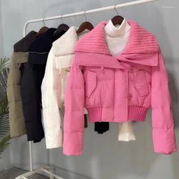 Women's Trench Coats Winter Design Sense Fashionable Warm And Comfortable Lamb Wool Polo Neck Short Bread Coat Cotton