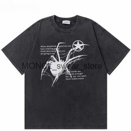 Men's T-Shirts Men T-Shirt Streetwear Hip Hop Oversized Y2k Washed Black Spider Graphic Harajuku Gothic Vintage Cotton Tops Tees Loose ClothesH24130