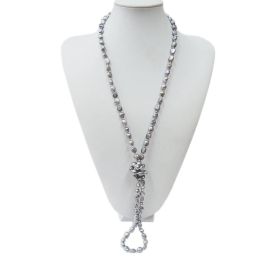 Necklaces 100% NATURE FRESHWATER PEARL LONG NECKLACE120 cm Grey pearl necklace