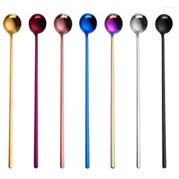 Spoons Rainbow Colour Coffee Tea Stir Spoon Long Handle Ice Cream Dessert Eco-Friendly Stainless Steel Tableware Kitchen Supplies