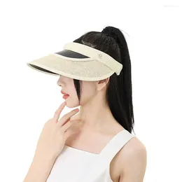 Wide Brim Hats Caps Beach Sun UV Protection Travel Visor Hat Letter Women Empty Top Summer Sunscreen Simple Straw