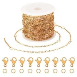 kits DIY Chain Bracelet Necklace Making Kit,Including 304 Stainless Steel Heart Link Chains & Clasp & Jump Rings,Real 18K Gold Plated