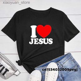 Women's T-Shirt I Love Jesus Women T Shirts Round Neck Christian Faith Church Bible T-Shirt Cotton Short Sleeve T Shirt Streetwear Unisex Tops 240130