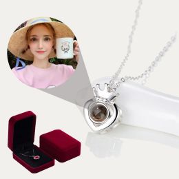 Necklaces S925 Silver Custom Projection Necklace Crown Love Photo Pendant Jewellery For Girlfriend Gifts 2022 Hot Accessories With Free Boxs