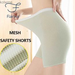 Women's Leggings Flarixa 2 IN 1 Middle Waist Seamless Ice Silk Safety Shorts Mesh Breathable Thin Womens Summer Ccotton Crotch Panties YQ240130