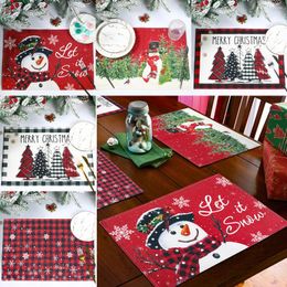 Table Mats 1pc Linen Christmas Santa Claus Faceless Gnome Elk Tree Printed Placemat Pad Cloth Cup Coaster Coffee Tea Year2024