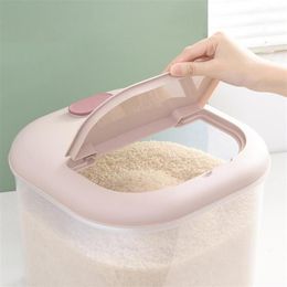 6 10KG Thicken Plastic Rice Storage Container Grain Cereal Flour Bucket With Measuring Cup Cylinder Box Bottles & Jars275l