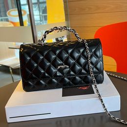 Long Handle Woc Women Vintage Shoulder Bag Designer Wallet Silver Hardware Luxury Handbag Leather Cowhide Diamond Lattice Coin Purse Shopping Trip Clutch 22CM