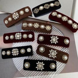 Headbands Hair Clips Barrettes Hair Barrettes Baroque Retro BB Rhinestone Edge Clip Hair Clips Elegant Velvet Bangs Side Bow Hair Clip Headpiece Fashion Barrettes