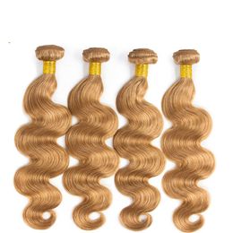 Brazilian Human Remy Virgin Body Wave Hair Weaves Honey Blonde 27# Colour 100g/bundle Double Wefts 3Bundles/lot