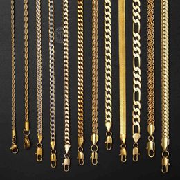Gold Chain For Men Women Wheat Figaro Rope Cuban Link Chain Gold Filled Stainless Steel Necklaces Male Jewellery Gift Whole326W