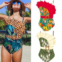 Women's Swimwear Ruffle-print One-piece Swimsuit Women Suspender Triangle Swimming Tankini Swimsuits Beach Bathing Suits Beachwear