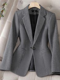 Women's Suits Korean Fashion Blazer Coat For Women Long Sleeve Casual Vintage Jacket Lapel Pocket Solld Button 2024 Spring Summer Coats