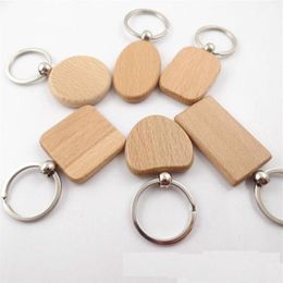 20pcs Blank Round Rectangle Wooden Key Chain Diy Promotion Customised Wood Keychains Key Tags Promotional Gifts277H