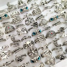 Rings 50pcs Antique Sier Plate Animal Skull Snake Claw Owl Punk Rocker Party Finger Ring Man Women Girl Jewellery Mix Lot Wholesale