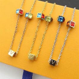 Europe America Style Men Lady Women Titanium steel Lovers Necklace Engraved V Initials Three Coloured Diamond Dice Pendants214q