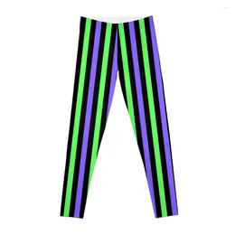 Active Pants Basic Vertical Stripes - Black Green & Purple Leggings Sport Legging Women's Sportswear Gym's Womens