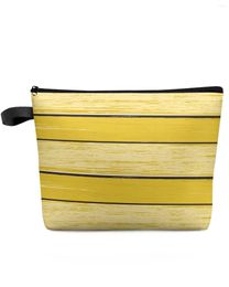 Cosmetic Bags Yellow Retro Wood Grain Rustic Makeup Bag Pouch Travel Essentials Lady Women Toilet Organiser Storage Pencil Case