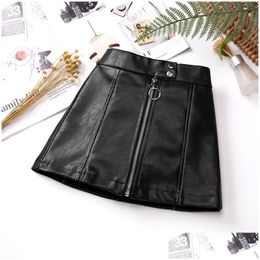 Skirts 2023 Spring Autumn Girls Kids Leather Pu Zipper Skirt Comfortable Cute Baby Clothes Children Clothing 230412 Drop Delivery Dhh4N