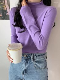 Women's T Shirts Elegant Slim Pullovers Half High Collar Knitting Office Lady Undershirt Full Sleeve Solid Colour Basic Casual For Women