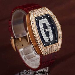 Swiss Watch RM Wrist Watch Richards Milles Wristwatch RM007 Women's Series Black Lip Full Diamond White Gold Full Sky Star 18k Rose