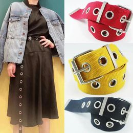 Belts 2024 Long Personality Harajuku Casual Ring Black Metal Belt Students Jean Canvas Waist Tide Silver Pin Buckle Unisex