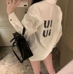 Summer New Shirt Designer Blouse Fashion All-match Ice Silk Cotton Shirts Rhinestone Letters Long Sleeved Womens Casual Coat fallow