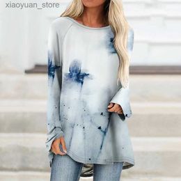 Women's T-Shirt Flower Tie Dye 3D Print Long Sleeve T-Shirts Vintage Womens Casual Fashion Floral T Shirt Oversized Streetwear Female Tees Tops 240130