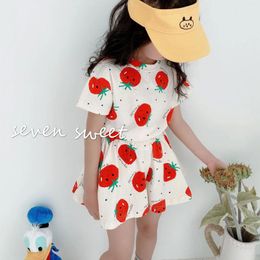 Clothing Sets Korean Style Summer Cute Cartoon Tomato Printing Clothes For Girls Cotton Short Sleeve T Shirt And Loose Shorts 2pcs