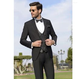 Men's Suits Formal Black Slim Fit Notch Lapel Single Breated Design 3 Piece Jacket Pants Vest Wedding Groom Male Clothing 2024