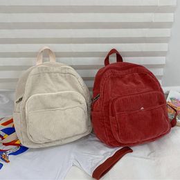 School Bags Simple Student Bookbags Corduroy Mini Backpack Casual Cross-body Bag Solid Color Soft Female Commuter Handbag