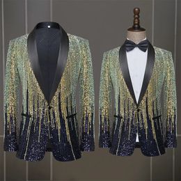 Fashion Mens Jacket Meteor Gradient Sequins Suit Coat Stage Performance Host Wedding Only Blazer 240126
