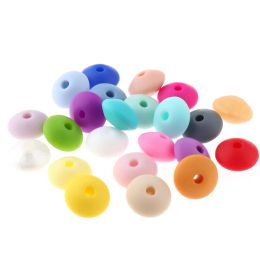 Necklace 12mm Lentil Silicone Teether Beads 200pc BPA Free Silicone Baby Teething Necklace Fitting Infant Pacifier Chain Jewellery DIY