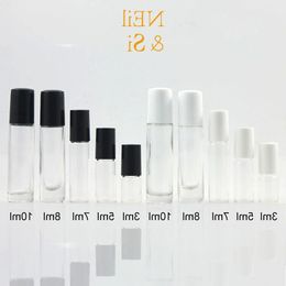 Free Shipping 3ml/5ml/7ml/10ml Transparent Glass Perfume Roller Bottle Cosmetic Make up Essential Oil Massage Roll on Bottles Fbetp
