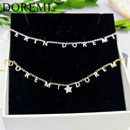 Strands DOREMI 4mm Plain Letters Custom Name Bracelet Necklace Charms Girls Stars Heart Link Chain Necklace Personalized Jewelry