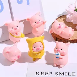 Decorative Figurines Cute Cartoon Pink Pig Figurine Miniaturas Ornament Resin Piggy Statue Collection Toy Fairy Garden Mini Miniatures