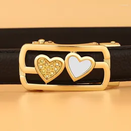 Belts High Quality Heart Automatic Buckle Women Genuine Leather 2.4cm Fine Waist Belt Jeans Lady Waistband Red