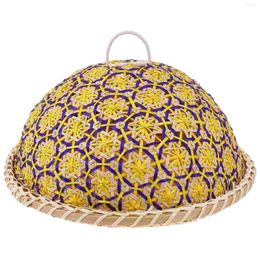 Dinnerware Sets Rattan Woven Dome Lid With Serving Tray 28cm Wicker Storage Plate Platter Anti Kitchen Tent Basket Cover For Bread