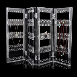 Behogar 4-Panel Foldable Transparent Acrylic Jewellery Display Stand Rack Holder Organiser for Earrings Studs Necklace Bracelets258O