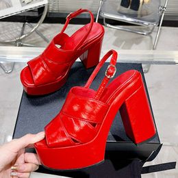 chunky heel sandals designer patent lambskin platform sandals crumpled patent shoes with box 515