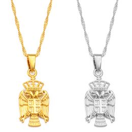 Republic of Serbia Eagle Pendant Necklaces for Women Girls 14k Yellow Gold Srbija Jewelry Serbian