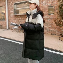 Women's Trench Coats Slim Mid-Calf Length Cotton Padded Women Winter Korean Fashion Thicken Warm 2024 Student Patchwork Hooded Plus Size